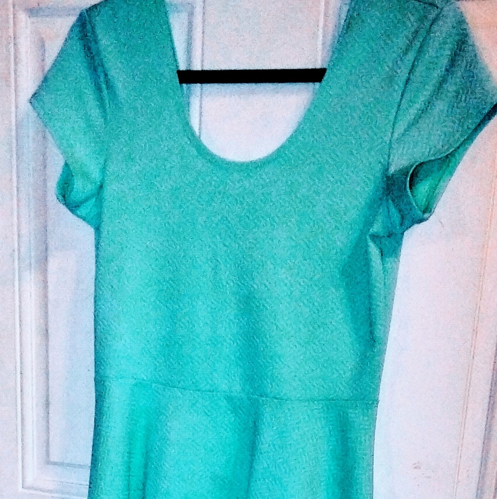 Mint green dress.
